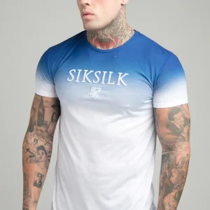 Blue High Fade Embroidered Muscle Fit T-Shirt