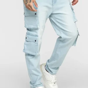Blue Loose Fit Denim Cargo Pant