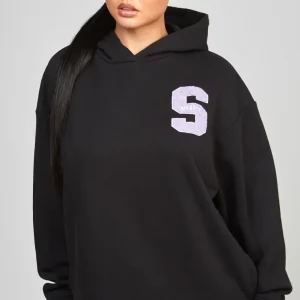 Black Longline Varsity Hoodie